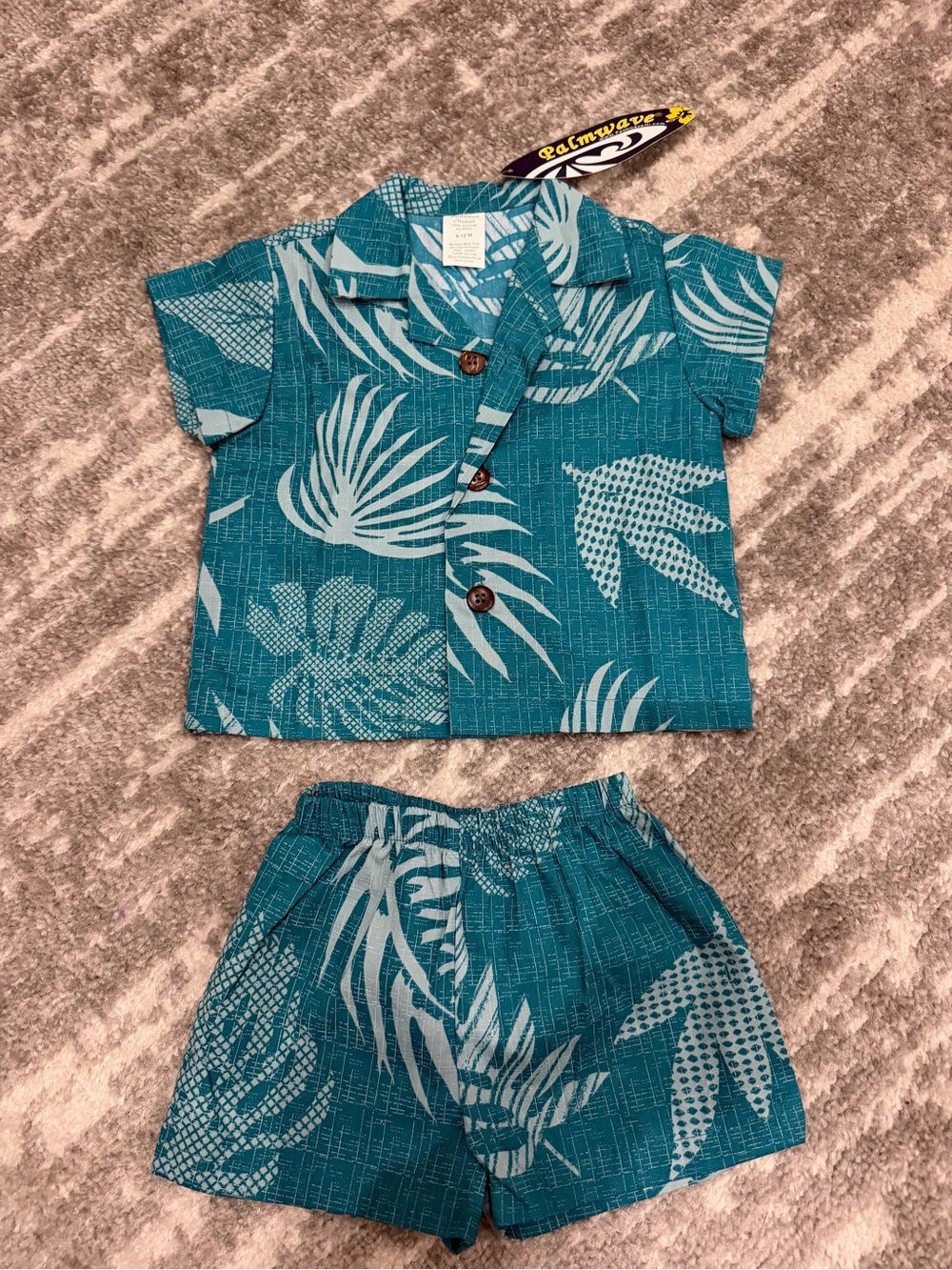 Authentic Hawaiian Kids Teal Tropical Two-Piece Set - Short Sleeve Top & Shorts